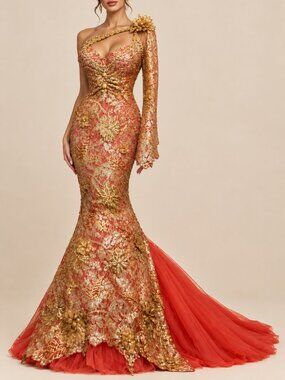 Luxurious Couture Designer Party Prom Wedding Evening Cocktail Runway Gown Dress